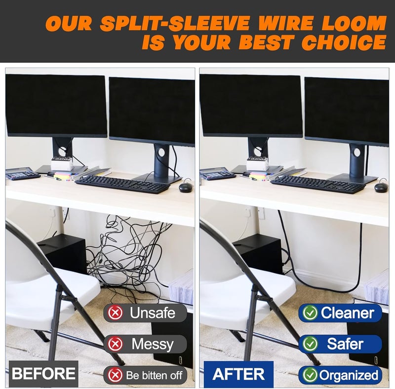SKNONO Split Braided Sleeve Cable Management Wire Loom Cord Covers for High-Temperature Automotive Harness and Home Cable Management, 12ft - 3/4 inch Self-Wrapping Tubing Cord Protector - Image 3